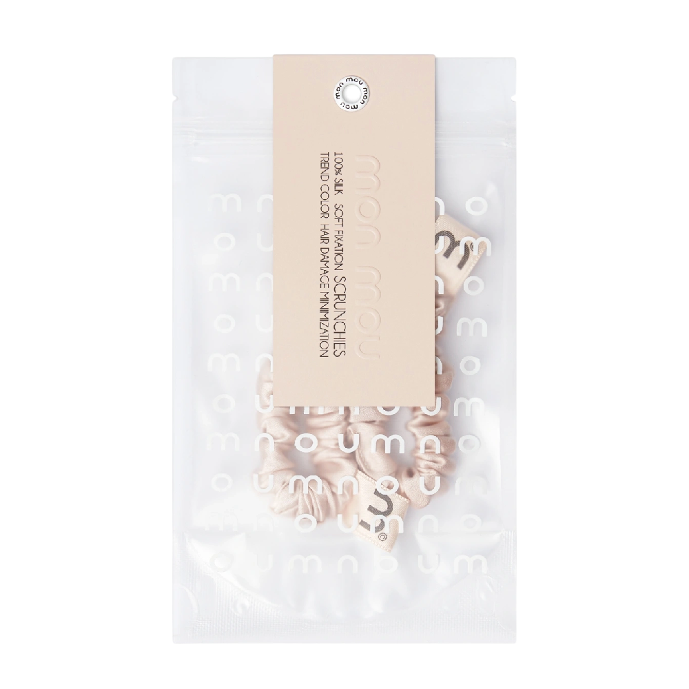MON MOU Silk Mini Slim Scrunchie Set Nude 2шт - Набір тонких шовкових міні-резинок (нюдовий) - фото №1